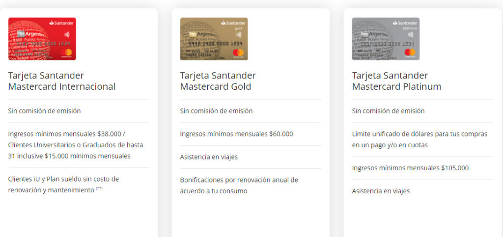 Mastercard tarjetas bancarias Santander